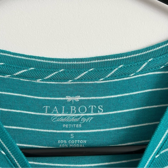 Talbots Teal Blue Striped Crew Neck Long Sleeve Soft Lightweight Tee Shirt - Picture 4 of 4